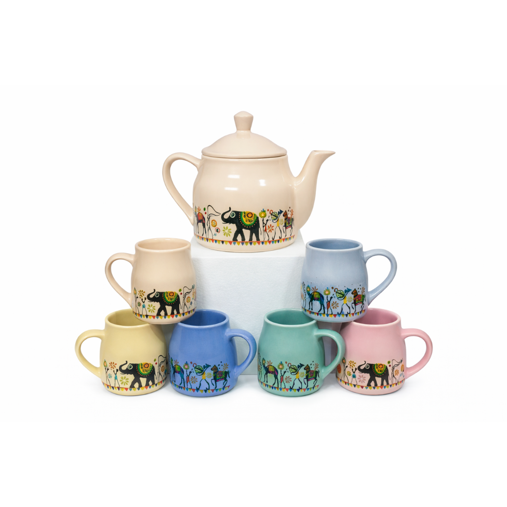 Cerapot Multicolor Morning Tea Set with Teapot & 6 Cups