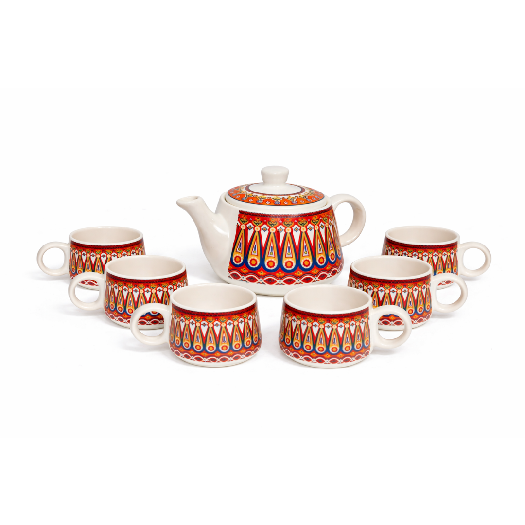 Cerapot Alive Morning Printed Ceramic Tea Set (Teapot with 6 Cups)