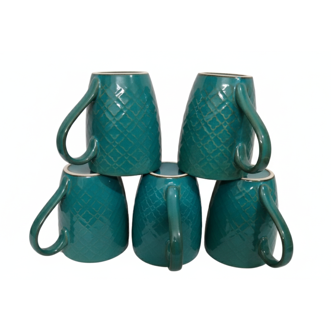Cerapot Rtiv Textured Green Ceramic Milk Mug Set (Set of 6)