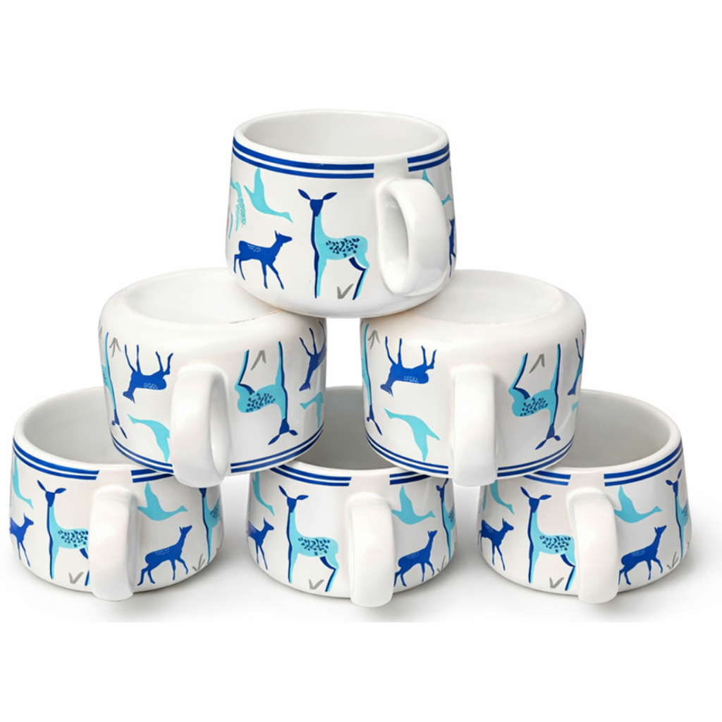 Cerapot Alive Ceramic Tea Cup Set of 6 – Blue Animal Print | Premium Printed Tea Cups for Home & Gifting
