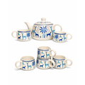 Cerapot Alive Ceramic Morning Tea Set – Teapot with 6 Cups | Blue Animal Print | 7-Piece Premium Serveware Set