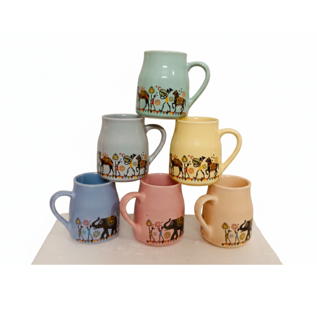 Cerapot Flask Can Ceramic Mug Set of 6 – Multicolor Printed Tea & Coffee Cups