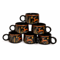 Cerapot Alive Ceramic Tea Mug Set of 6 – Black Deer Print Coffee & Chai Cups