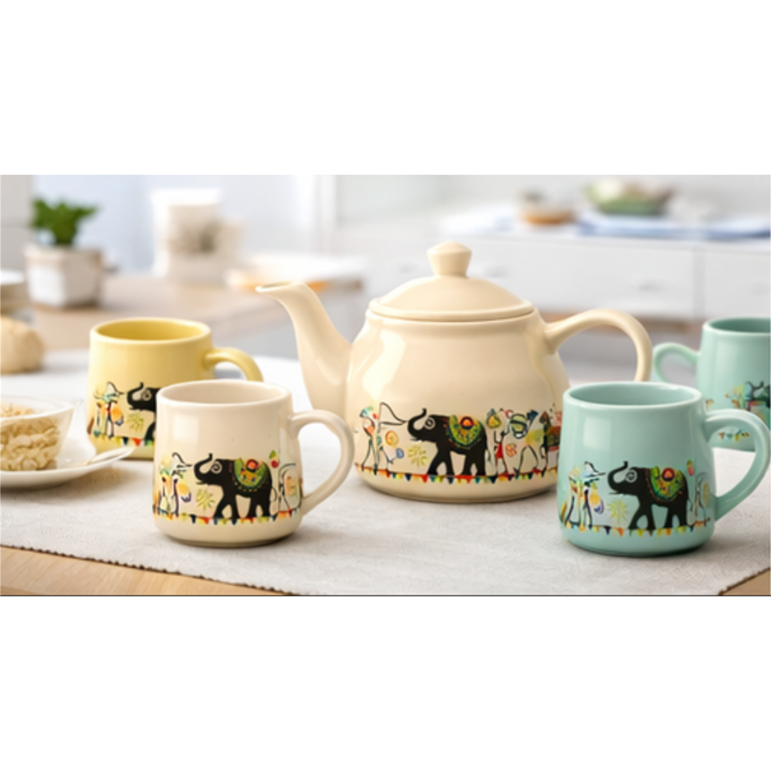 Cerapot Multicolor Morning Tea Set with Teapot & 6 Cups