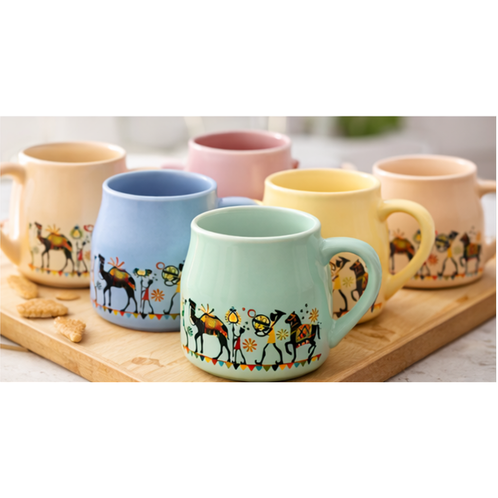 Cerapot Flask Can Ceramic Mug Set of 6 – Multicolor Printed Tea & Coffee Cups