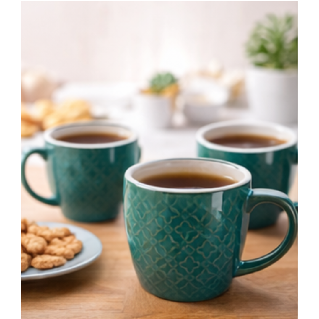 Cerapot Rtiv Textured Green Ceramic Milk Mug Set (Set of 6)