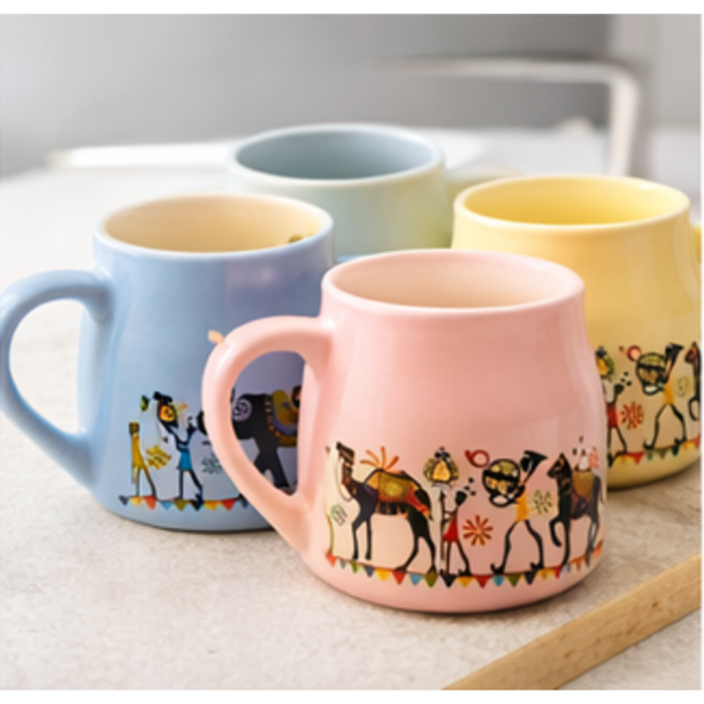 Cerapot Flask Can Ceramic Mug Set of 6 – Multicolor Printed Tea & Coffee Cups