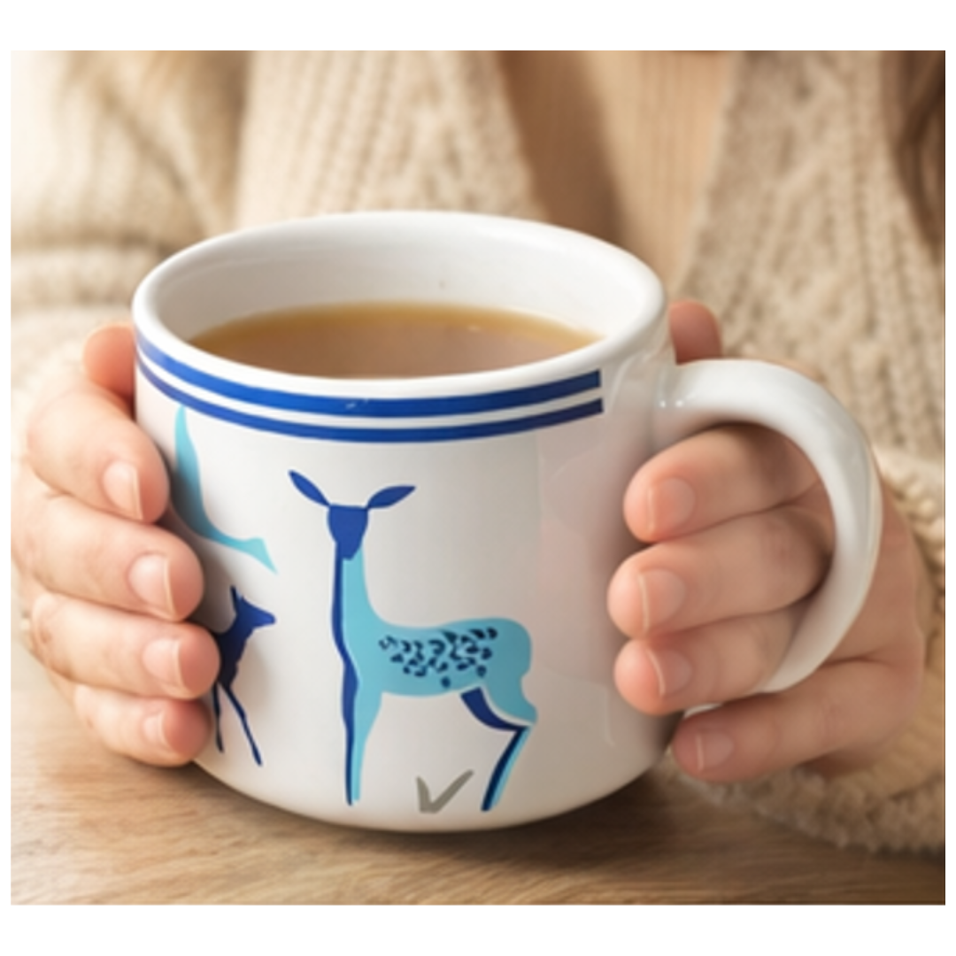 Cerapot Alive Ceramic Tea Cup Set of 6 – Blue Animal Print | Premium Printed Tea Cups for Home & Gifting
