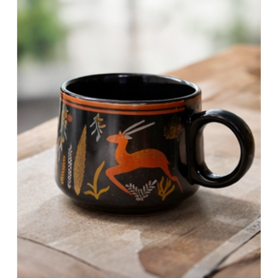 Cerapot Alive Ceramic Tea Mug Set of 6 – Black Deer Print Coffee & Chai Cups