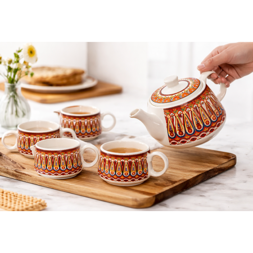 Cerapot Alive Morning Printed Ceramic Tea Set (Teapot with 6 Cups)