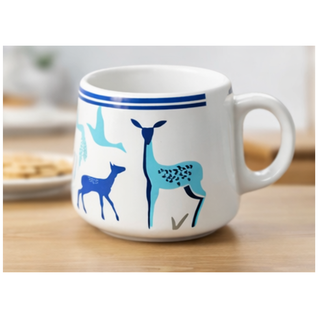 Cerapot Alive Ceramic Tea Cup Set of 6 – Blue Animal Print | Premium Printed Tea Cups for Home & Gifting
