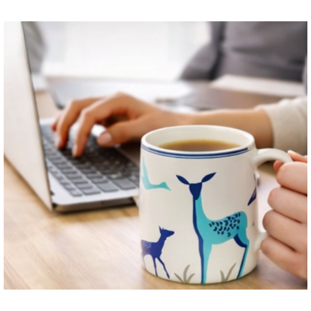Cearpot Alive Ceramic Milk Mug Set of 6 – 330 ml Deer & Bird Printed Coffee & Tea Cups