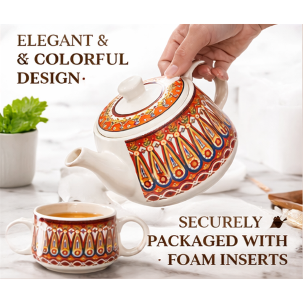 Cerapot Alive Morning Printed Ceramic Tea Set (Teapot with 6 Cups)