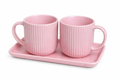 Cerapot Pink Ceramic Stripe Tea & Coffee Mug Set with Tray – Ribbed Design Cups | Set of 2 with Serving Tray